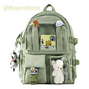 Kawaii Pastel Backpack with Plush Accent, Water Repellent Nylon & PVC